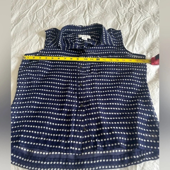 Liz Claiborne Blue White Star Print Sheer Sleeveless Tank Top Women's Size Small - Picture 8 of 11